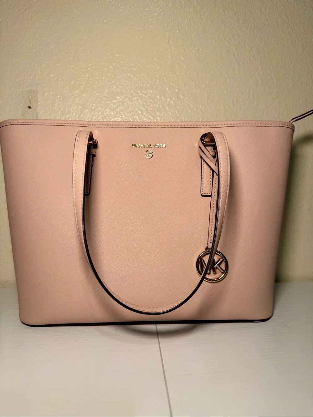 Michael Kors Blush Saffiano Leather Tote with Gold Logo Charm